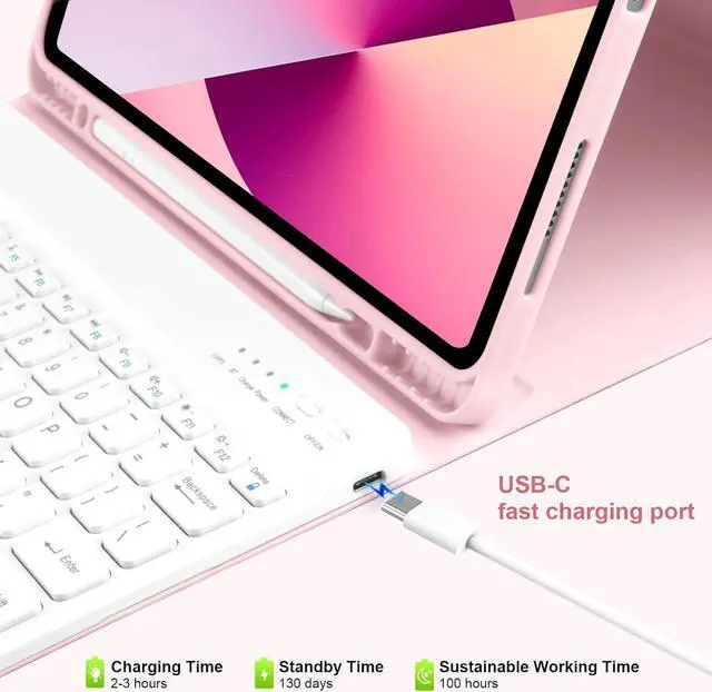 Alt view image 6 of 7 - BONAEVER iPad Air 13 inch M3 2025 M2 2024 Case with Keyboard, Detachable Wireless Keyboard Case for iPad Pro 12.9 inch 6th 5th 4th 3rd Generation 2022 2021 2020 2018 with Pen holder Pink