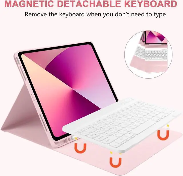Alt view image 2 of 7 - BONAEVER iPad Air 13 inch M3 2025 M2 2024 Case with Keyboard, Detachable Wireless Keyboard Case for iPad Pro 12.9 inch 6th 5th 4th 3rd Generation 2022 2021 2020 2018 with Pen holder Pink
