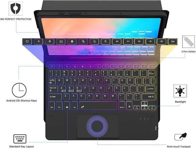 Alt view image 5 of 7 - BONAEVER Touchpad Keyboard case for iPad Air 13 inch 2025 M3 2024 M2, iPad Pro 12.9 inch 2022 2021 2020 2018 6th 5th 4th 3rd Gen Bluetooth Keyboard Cover with Backlits, Pen Holder Screen Protector