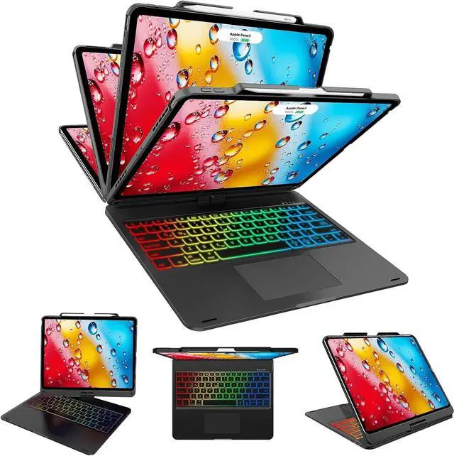 Main image of BONAEVER Wireless Keyboard Case for iPad Air 13 inch M3 2025 M2 2024, iPad Pro 12.9 6th 5th 4th 3rd Gen 2022 - 2018, Trackpad, 360° Rotatable, Wireless Keyboard Cover, Rainbow Backlits with Pen Holder