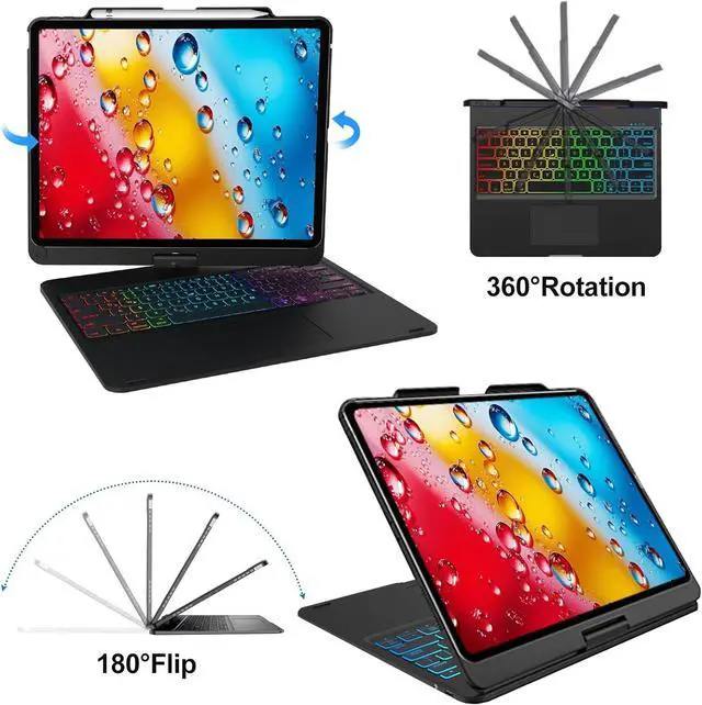 Alt view image 4 of 7 - BONAEVER Wireless Keyboard Case for iPad Air 13 inch M3 2025 M2 2024, iPad Pro 12.9 6th 5th 4th 3rd Gen 2022 - 2018, Trackpad, 360° Rotatable, Wireless Keyboard Cover, Rainbow Backlits with Pen Holder
