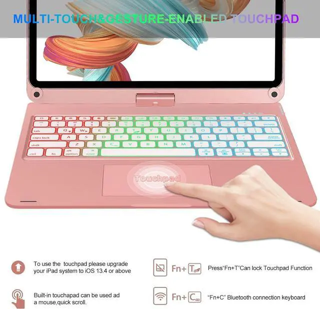 Alt view image 5 of 7 - BONAEVER Wireless Keyboard Case for iPad Air 13 inch M3 2025 M2 2024, iPad Pro 12.9 6th 5th 4th 3rd Gen 2022 - 2018, Trackpad, 360° Rotatable, Wireless Keyboard Cover, Rainbow Backlits with Pen Holder