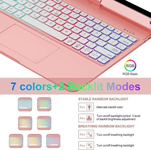 Alt view image 3 of 7 - BONAEVER Wireless Keyboard Case for iPad Air 13 inch M3 2025 M2 2024, iPad Pro 12.9 6th 5th 4th 3rd Gen 2022 - 2018, Trackpad, 360° Rotatable, Wireless Keyboard Cover, Rainbow Backlits with Pen Holder