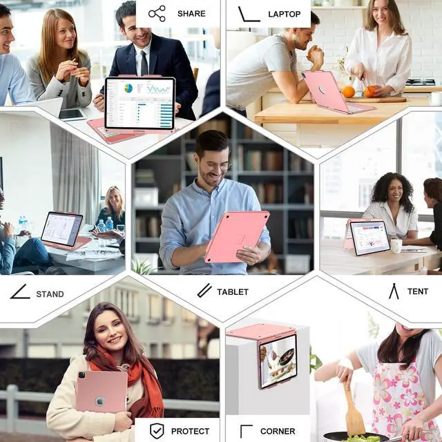 Alt view image 7 of 7 - BONAEVER Wireless Keyboard Case for iPad Air 13 inch M3 2025 M2 2024, iPad Pro 12.9 6th 5th 4th 3rd Gen 2022 - 2018, Trackpad, 360° Rotatable, Wireless Keyboard Cover, Rainbow Backlits with Pen Holder