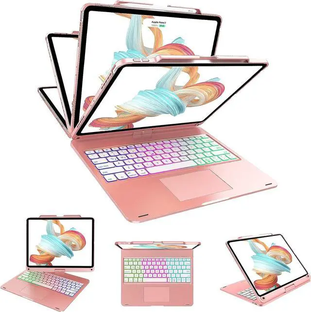Main image of BONAEVER Wireless Keyboard Case for iPad Air 13 inch M3 2025 M2 2024, iPad Pro 12.9 6th 5th 4th 3rd Gen 2022 - 2018, Trackpad, 360° Rotatable, Wireless Keyboard Cover, Rainbow Backlits with Pen Holder