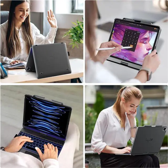 Alt view image 7 of 7 - BONAEVER Keyboard Case for iPad Air 13 inch M3 2025 M2 2024 & iPad Pro 12.9 6th 5th 4th 3rd 2022 2021 2020 2018, Multi-touch Trackpad, 360° Rotatable & Swivel Keyboard, Backlit with Pencil Holder