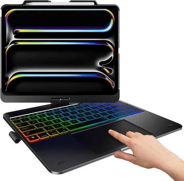 Main image of BONAEVER Keyboard Case for iPad Air 13 inch M3 2025 M2 2024 & iPad Pro 12.9 6th 5th 4th 3rd 2022 2021 2020 2018, Multi-touch Trackpad, 360° Rotatable & Swivel Keyboard, Backlit with Pencil Holder