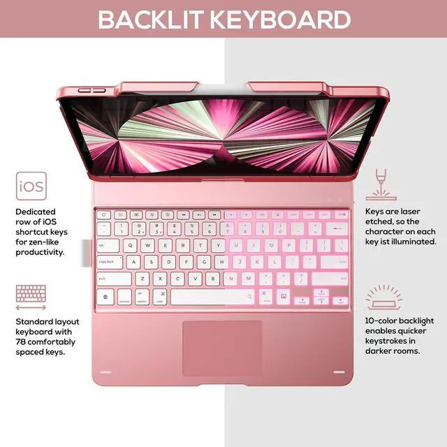 Alt view image 3 of 7 - BONAEVER Keyboard Case for iPad Air 13 inch M3 2025 M2 2024 & iPad Pro 12.9 6th 5th 4th 3rd 2022 2021 2020 2018, Multi-touch Trackpad, 360° Rotatable & Swivel Keyboard, Backlit with Pencil Holder