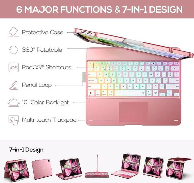 Alt view image 4 of 7 - BONAEVER Keyboard Case for iPad Air 13 inch M3 2025 M2 2024 & iPad Pro 12.9 6th 5th 4th 3rd 2022 2021 2020 2018, Multi-touch Trackpad, 360° Rotatable & Swivel Keyboard, Backlit with Pencil Holder