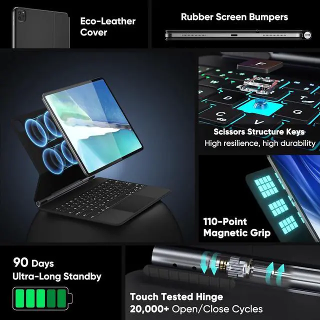 Alt view image 5 of 7 - BONAEVER Magic Keyboard Case for iPad Air 13 inch M3 M2 2025 2024, iPad Pro 12.9 6th 5th 4th 3rd Gen 2022 - 2018, Wireless Magnetic Keyboard Case with Trackpad, Floating Cantilever Stand, Backlits