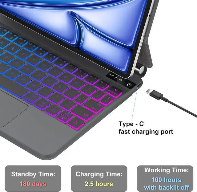 Alt view image 7 of 7 - BONAEVER Magic Keyboard Case for iPad Air 13 M3 2025 M2 2024 and iPad Pro 12.9 6th/5th/4th/3rd Gen, Wireless Magnetic Keyboard Case with Trackpad, Floating Cantilever Stand, Rainbow Backlits Keyboard