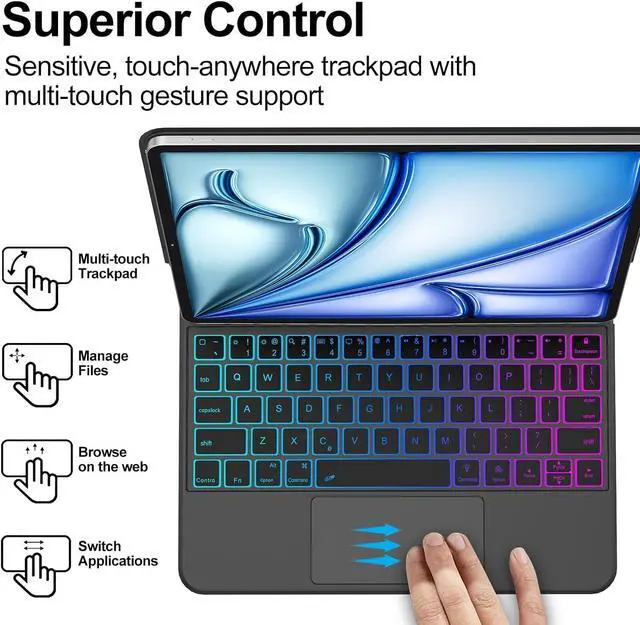 Alt view image 3 of 7 - BONAEVER Magic Keyboard Case for iPad Air 13 M3 2025 M2 2024 and iPad Pro 12.9 6th/5th/4th/3rd Gen, Wireless Magnetic Keyboard Case with Trackpad, Floating Cantilever Stand, Rainbow Backlits Keyboard