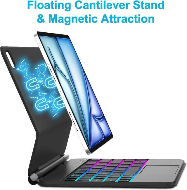 Alt view image 4 of 7 - BONAEVER Magic Keyboard Case for iPad Air 13 M3 2025 M2 2024 and iPad Pro 12.9 6th/5th/4th/3rd Gen, Wireless Magnetic Keyboard Case with Trackpad, Floating Cantilever Stand, Rainbow Backlits Keyboard