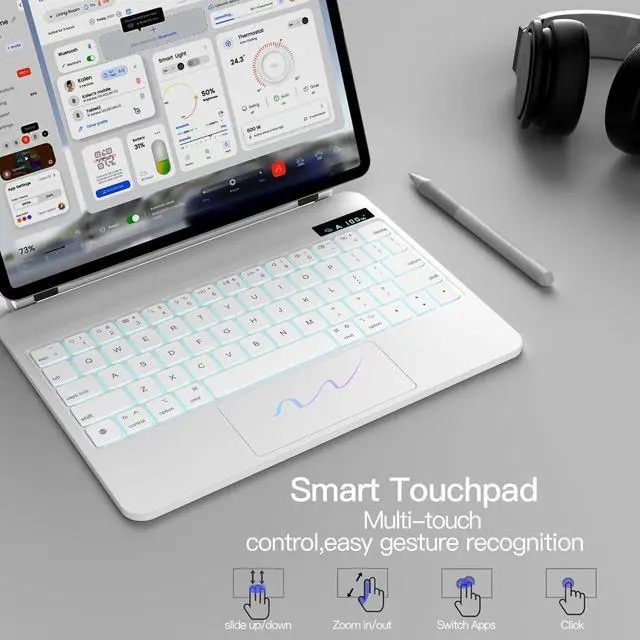 Alt view image 4 of 7 - BONAEVER Magic Keyboard Case for iPad Air 13 M3 2025 M2 2024 and iPad Pro 12.9 6th/5th/4th/3rd Gen, Wireless Magnetic Keyboard Case with Trackpad, Floating Cantilever Stand, Rainbow Backlits Keyboard