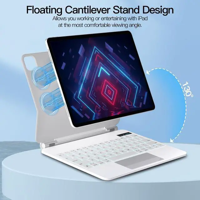 Alt view image 3 of 7 - BONAEVER Magic Keyboard Case for iPad Air 13 M3 2025 M2 2024 and iPad Pro 12.9 6th/5th/4th/3rd Gen, Wireless Magnetic Keyboard Case with Trackpad, Floating Cantilever Stand, Rainbow Backlits Keyboard