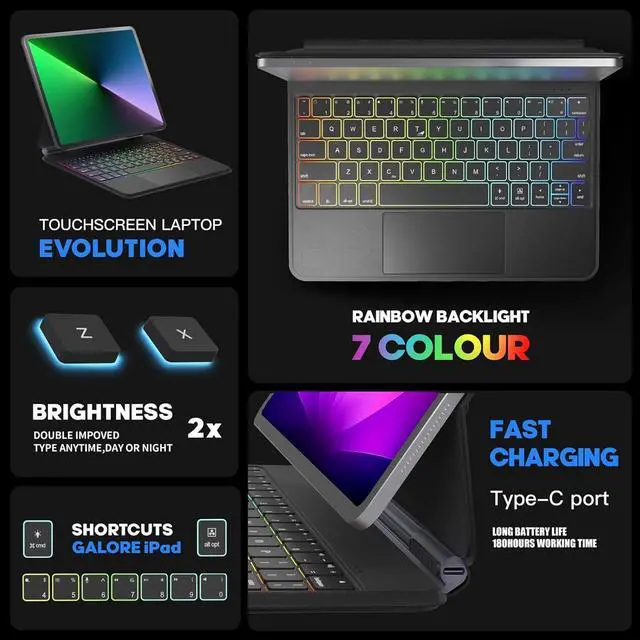 Alt view image 3 of 7 - BONAEVER iPad Air 11 inch case with Keyboard 2025 (M3) 2024 (M2), Magic Stand, 7-Color Backlit, Trackpad, Magic Keyboard case for iPad Pro 11 inch 4th 3rd 2nd 1st Gen & iPad Air 10.9 inch 5th 4th Gen