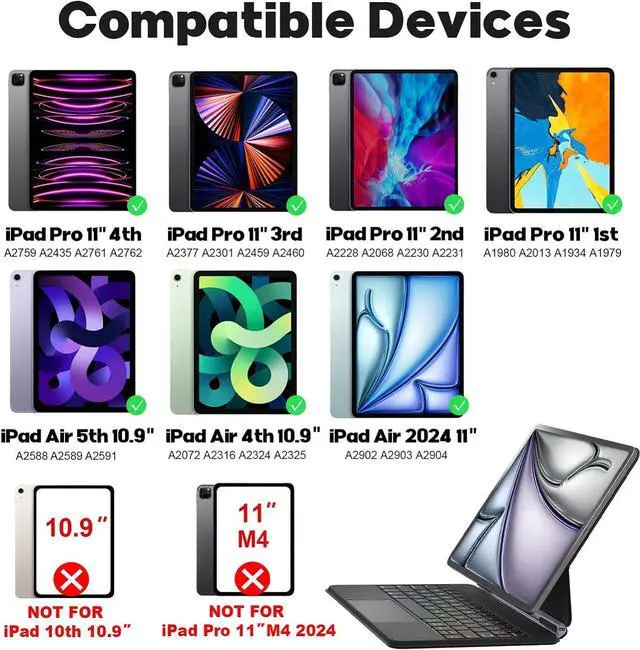 Alt view image 2 of 7 - BONAEVER iPad Air 11 inch case with Keyboard 2025 (M3) 2024 (M2), Magic Stand, 7-Color Backlit, Trackpad, Magic Keyboard case for iPad Pro 11 inch 4th 3rd 2nd 1st Gen & iPad Air 10.9 inch 5th 4th Gen