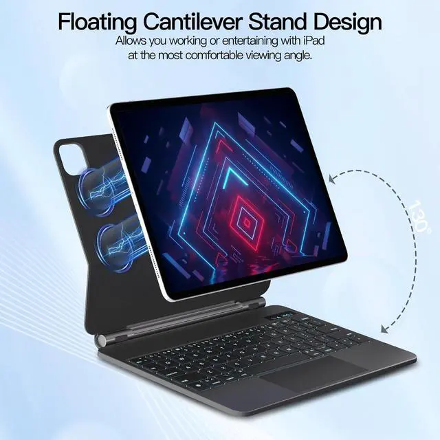 Alt view image 5 of 7 - BONAEVER Keyboard Case for iPad Air 11 inch 2025 M3 2024 M2 & iPad Pro 11 inch 4th/3rd/2nd/1st & iPad Air 5th/4th Generation 10.9 inch - Magic Keyboard with Trackpad, 7-Color Backlit