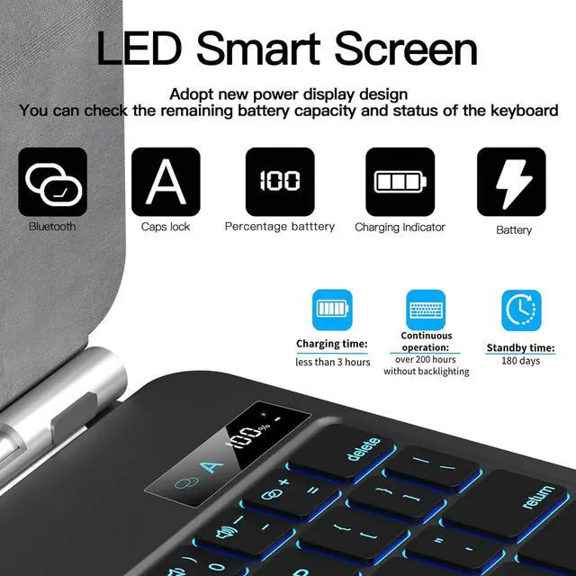Alt view image 7 of 7 - BONAEVER Keyboard Case for iPad Air 11 inch 2025 M3 2024 M2 & iPad Pro 11 inch 4th/3rd/2nd/1st & iPad Air 5th/4th Generation 10.9 inch - Magic Keyboard with Trackpad, 7-Color Backlit