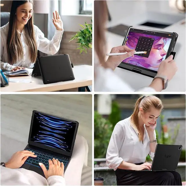 Alt view image 7 of 7 - BONAEVER Touch Keyboard Case for iPad Air 11 inch (M3) 2025 (M2) 2024 & iPad Pro 11 4th/3rd/2nd/1st Gen & iPad Air 5th & 4th Gen 10.9 inch, Multi-Touch Trackpad & Backlight & 360° Rotatable
