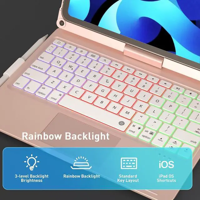 Alt view image 3 of 7 - BONAEVER Touch Keyboard Case for iPad Air 11 inch (M3) 2025 (M2) 2024 & iPad Pro 11 4th/3rd/2nd/1st Gen & iPad Air 5th & 4th Gen 10.9 inch, Multi-Touch Trackpad & Backlight & 360° Rotatable