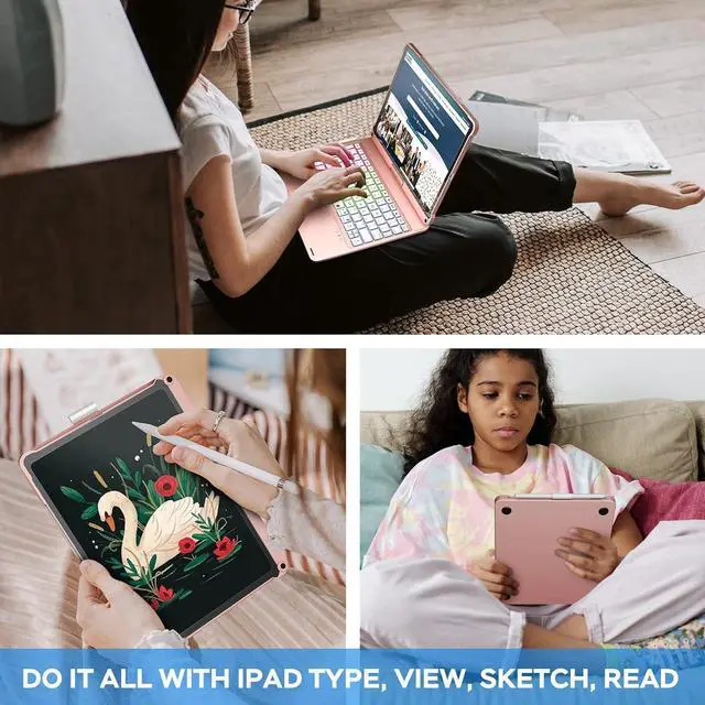 Alt view image 7 of 7 - BONAEVER Touch Keyboard Case for iPad Air 11 inch (M3) 2025 (M2) 2024 & iPad Pro 11 4th/3rd/2nd/1st Gen & iPad Air 5th & 4th Gen 10.9 inch, Multi-Touch Trackpad & Backlight & 360° Rotatable