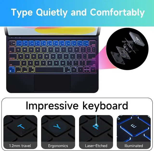 Alt view image 5 of 7 - BONAEVER Keyboard Case for iPad (A16) 11th Gen 11 Inch 2025, iPad 10th Gene 10.9 inch 2022, Magic Magnetic Stand Keyboard with Multi-Touch Trackpad, Floating Design, 7 Colors Backlit, Bluetooth