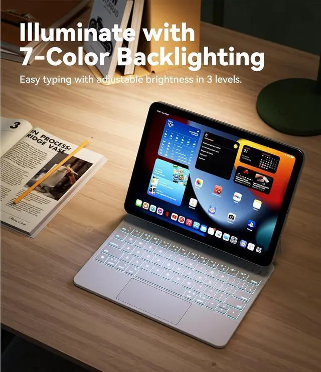 Alt view image 4 of 7 - BONAEVER Floating Case for iPad (A16) 11th Generation 11 Inch 2025, iPad 10th Generation 10.9 inch 202 with Keyboard, Magnetic Stand, 7 Color Backlit, Smart Touchpad Keyboard Case White