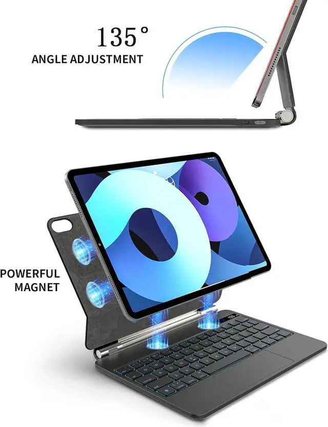 Alt view image 3 of 7 - BONAEVER Keyboard Case for iPad (A16) 11th Generation 11 Inch 2025, iPad 10th Generation 10.9 inch 2022 Magic Keyboard with Trackpad, 7 Colors Backlit, Lightweight, Auto Sleep/Wake