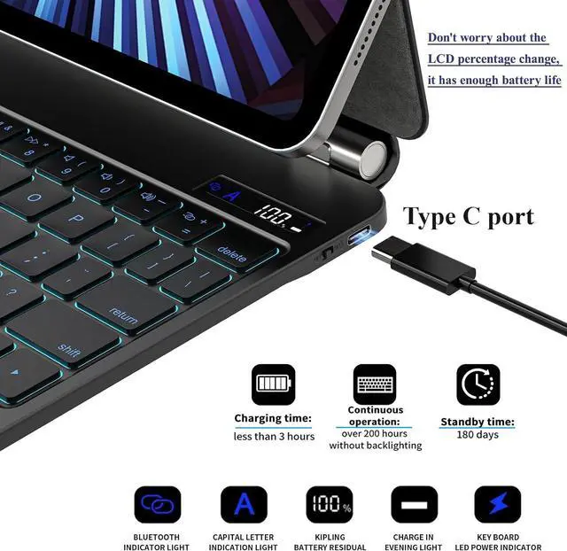 Alt view image 5 of 7 - BONAEVER Keyboard Case for iPad (A16) 11th Generation 11 Inch 2025, iPad 10th Generation 10.9 inch 2022 Magic Keyboard with Trackpad, 7 Colors Backlit, Lightweight, Auto Sleep/Wake