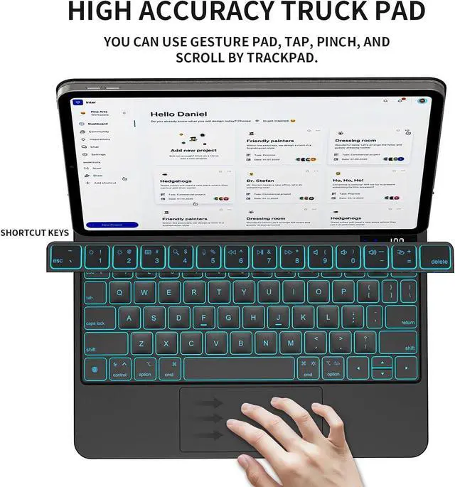 Alt view image 6 of 7 - BONAEVER Keyboard Case for iPad (A16) 11th Generation 11 Inch 2025, iPad 10th Generation 10.9 inch 2022 Magic Keyboard with Trackpad, 7 Colors Backlit, Lightweight, Auto Sleep/Wake
