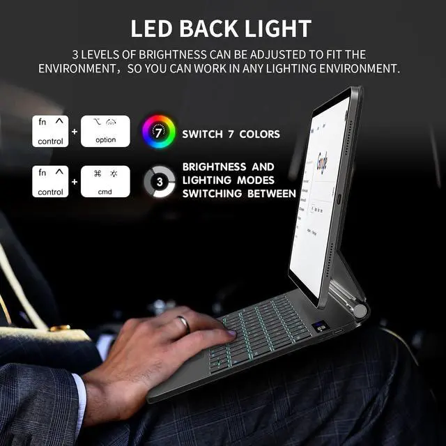 Alt view image 4 of 7 - BONAEVER Keyboard Case for iPad (A16) 11th Generation 11 Inch 2025, iPad 10th Generation 10.9 inch 2022 Magic Keyboard with Trackpad, 7 Colors Backlit, Lightweight, Auto Sleep/Wake