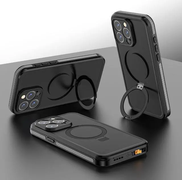 Alt view image 5 of 7 - BONAEVER Waterproof Case for iPhone 15 Pro 6.1 inch with Magnetic Stand, IP68 Waterproof Dustproof Case [Compatible with MagSafe] [Built-in Screen Protector] Full Body Heavy Protective Cover