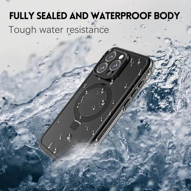 Alt view image 4 of 7 - BONAEVER Waterproof Case for iPhone 15 Pro 6.1 inch with Magnetic Stand, IP68 Waterproof Dustproof Case [Compatible with MagSafe] [Built-in Screen Protector] Full Body Heavy Protective Cover
