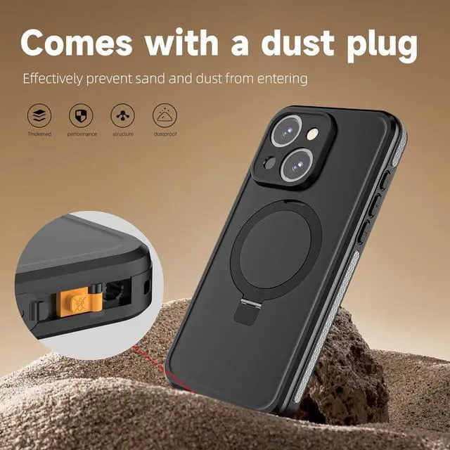 Alt view image 4 of 7 - BONAEVER Waterproof Case for iPhone 15 6.1 inch with Magnetic Stand, IP68 Waterproof Dustproof Case [Compatible with MagSafe] [Built-in Screen Protector] Full Body Heavy Protective Cover