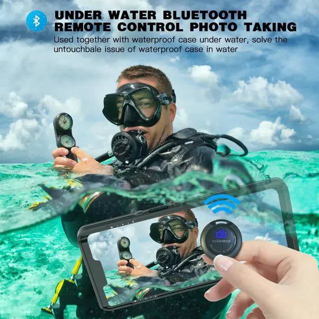 Alt view image 3 of 7 - BONAEVER Waterproof Bluetooth Remote Shutter for iPhone & Android Camera 15M Professional Underwater Snorkeling Diving Wireless Remote Control Selfie Button for iPad iPod Tablet, Photos & Videos