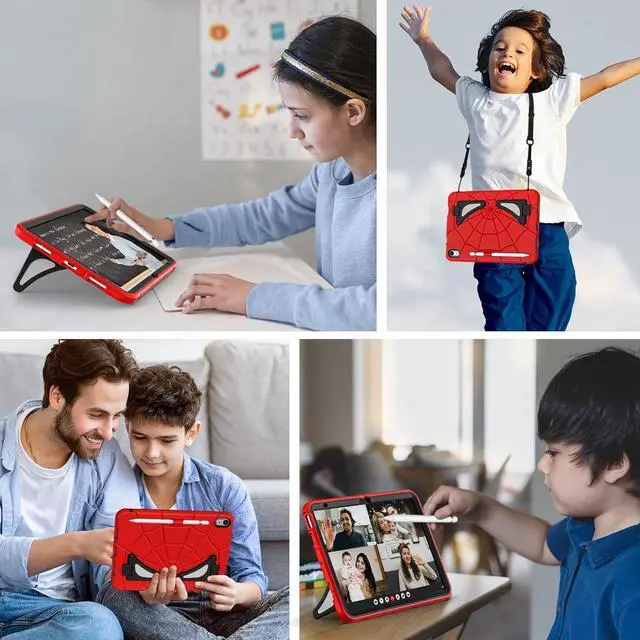 Alt view image 6 of 6 - BONAEVER Case for iPad (A16) 11th Generation 11 Inch 2025, iPad 10th Generation 10.9 inch 2022 Cover with Kickstand Shoulder Strap Pencil Holder Red