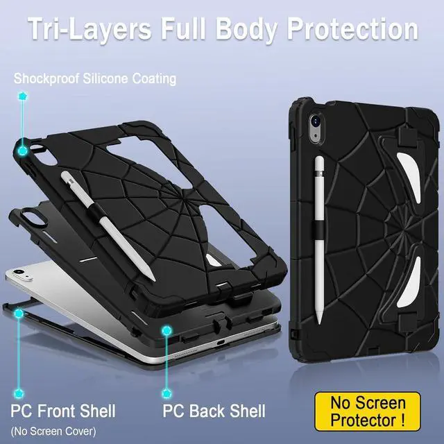 Alt view image 5 of 6 - BONAEVER Case for iPad (A16) 11th Generation 11 Inch 2025, iPad 10th Generation 10.9 inch 2022 Cover with Kickstand Shoulder Strap Pencil Holder Black/Black