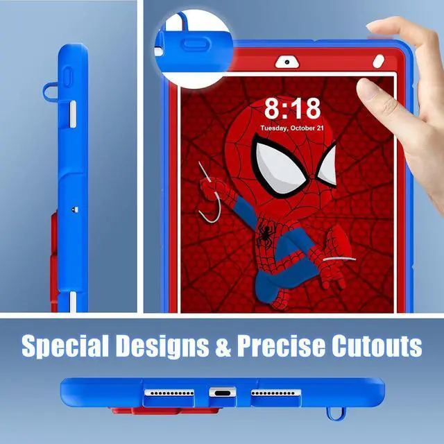 Alt view image 4 of 7 - BONAEVER Kids Case for iPad 10.2 Inch 2021 2020 2019, 9th/8th/7th Generation, Heavy Duty Shockproof Rugged Protective Cover with pencil holder, Kickstand Blue/Red