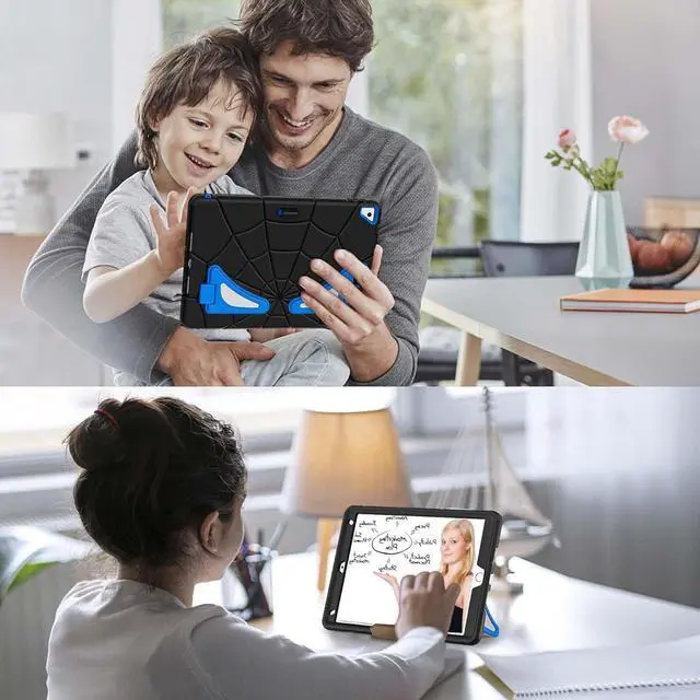 Alt view image 7 of 7 - BONAEVER Kids Case for iPad 10.2 Inch 2021 2020 2019, 9th/8th/7th Generation, Heavy Duty Shockproof Rugged Protective Cover with pencil holder, Kickstand Black/Blue