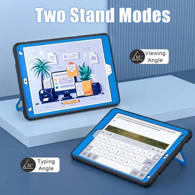 Alt view image 3 of 7 - BONAEVER Kids Case for iPad 10.2 Inch 2021 2020 2019, 9th/8th/7th Generation, Heavy Duty Shockproof Rugged Protective Cover with pencil holder, Kickstand Black/Blue