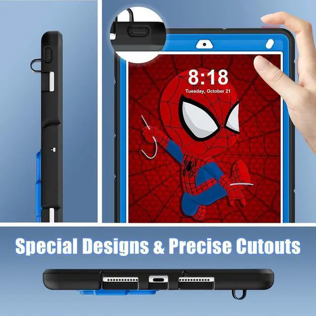 Alt view image 5 of 7 - BONAEVER Kids Case for iPad 10.2 Inch 2021 2020 2019, 9th/8th/7th Generation, Heavy Duty Shockproof Rugged Protective Cover with pencil holder, Kickstand Black/Blue
