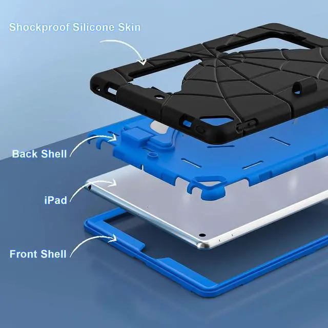 Alt view image 6 of 7 - BONAEVER Kids Case for iPad 10.2 Inch 2021 2020 2019, 9th/8th/7th Generation, Heavy Duty Shockproof Rugged Protective Cover with pencil holder, Kickstand Black/Blue