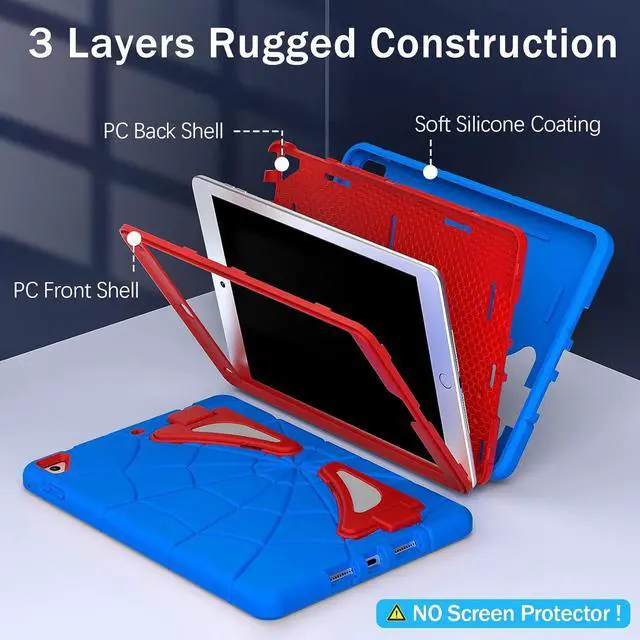 Alt view image 3 of 7 - BONAEVER Shockproof Case for iPad 9.7 inch 2017 2018 5th/6th Generation/Air 2/Pro 9.7, Hybrid Rugged Protective Cover with Kickstand Blue/Red