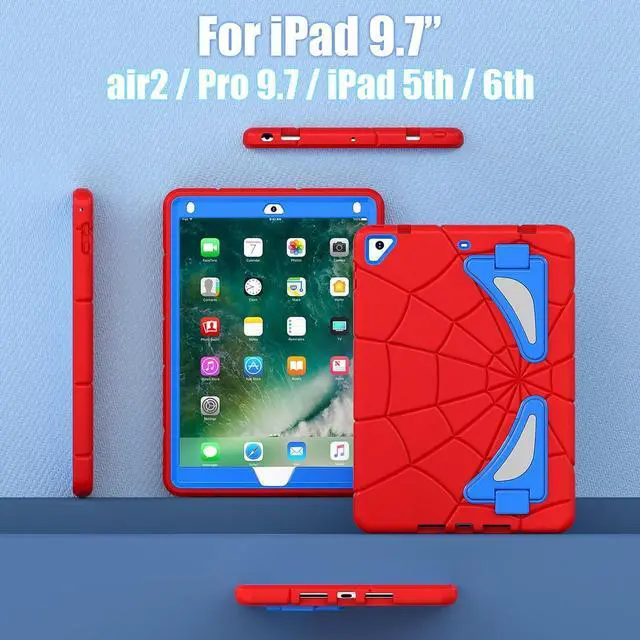 Alt view image 6 of 7 - BONAEVER Shockproof Case for iPad 9.7 inch 2017 2018 5th/6th Generation/Air 2/Pro 9.7, Hybrid Rugged Protective Cover with Kickstand Red
