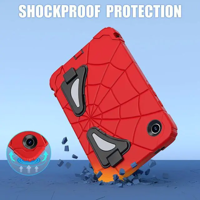 Alt view image 2 of 7 - BONAEVER Case for Samsung Galaxy Tab A9 8.7 Inch 2023 Model SM-X110/X115/X117, Rugged Shockproof Cover with Stand, Shoulder Strap Black/Red
