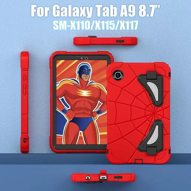 Alt view image 4 of 7 - BONAEVER Case for Samsung Galaxy Tab A9 8.7 Inch 2023 Model SM-X110/X115/X117, Rugged Shockproof Cover with Stand, Shoulder Strap Black/Red