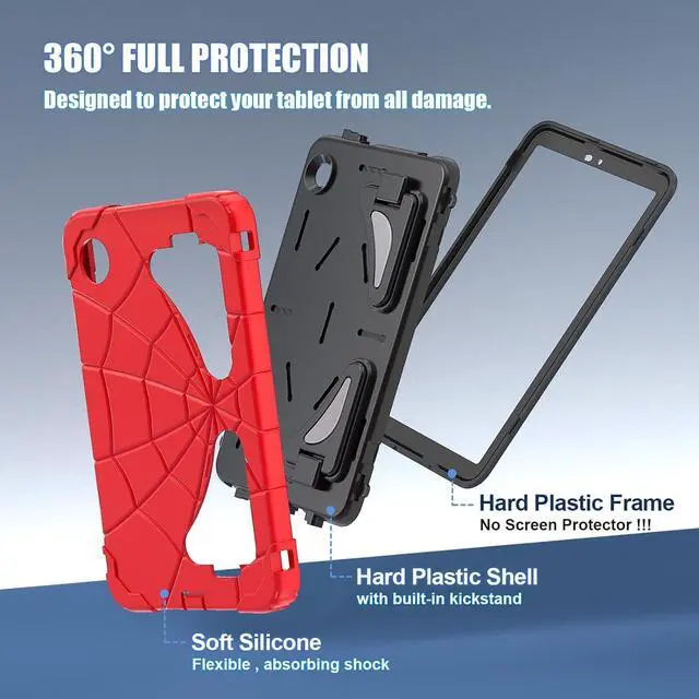 Alt view image 6 of 7 - BONAEVER Case for Samsung Galaxy Tab A9 8.7 Inch 2023 Model SM-X110/X115/X117, Rugged Shockproof Cover with Stand, Shoulder Strap Black/Red