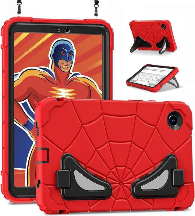 Main image of BONAEVER Case for Samsung Galaxy Tab A9 8.7 Inch 2023 Model SM-X110/X115/X117, Rugged Shockproof Cover with Stand, Shoulder Strap Black/Red
