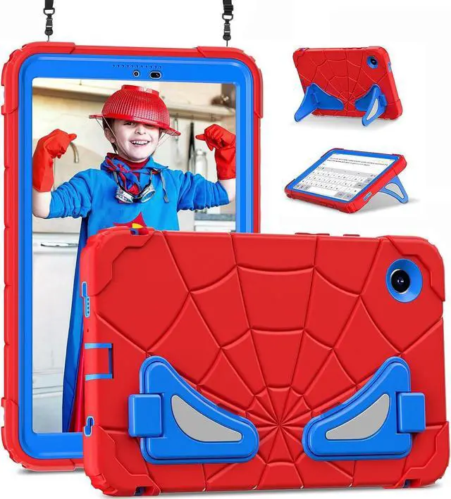 Main image of BONAEVER Case for Samsung Galaxy Tab A9 8.7 Inch 2023 Model SM-X110/X115/X117, Rugged Shockproof Cover with Stand, Shoulder Strap Blue/Red